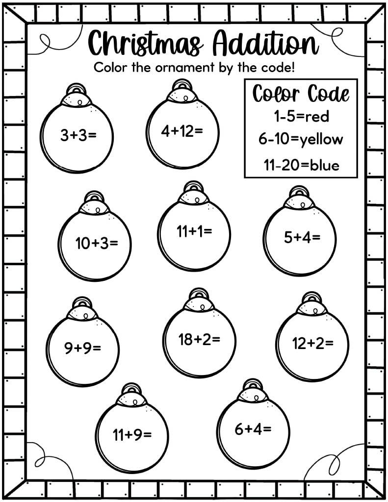 easy christmas math worksheets - free! - kids activity zone